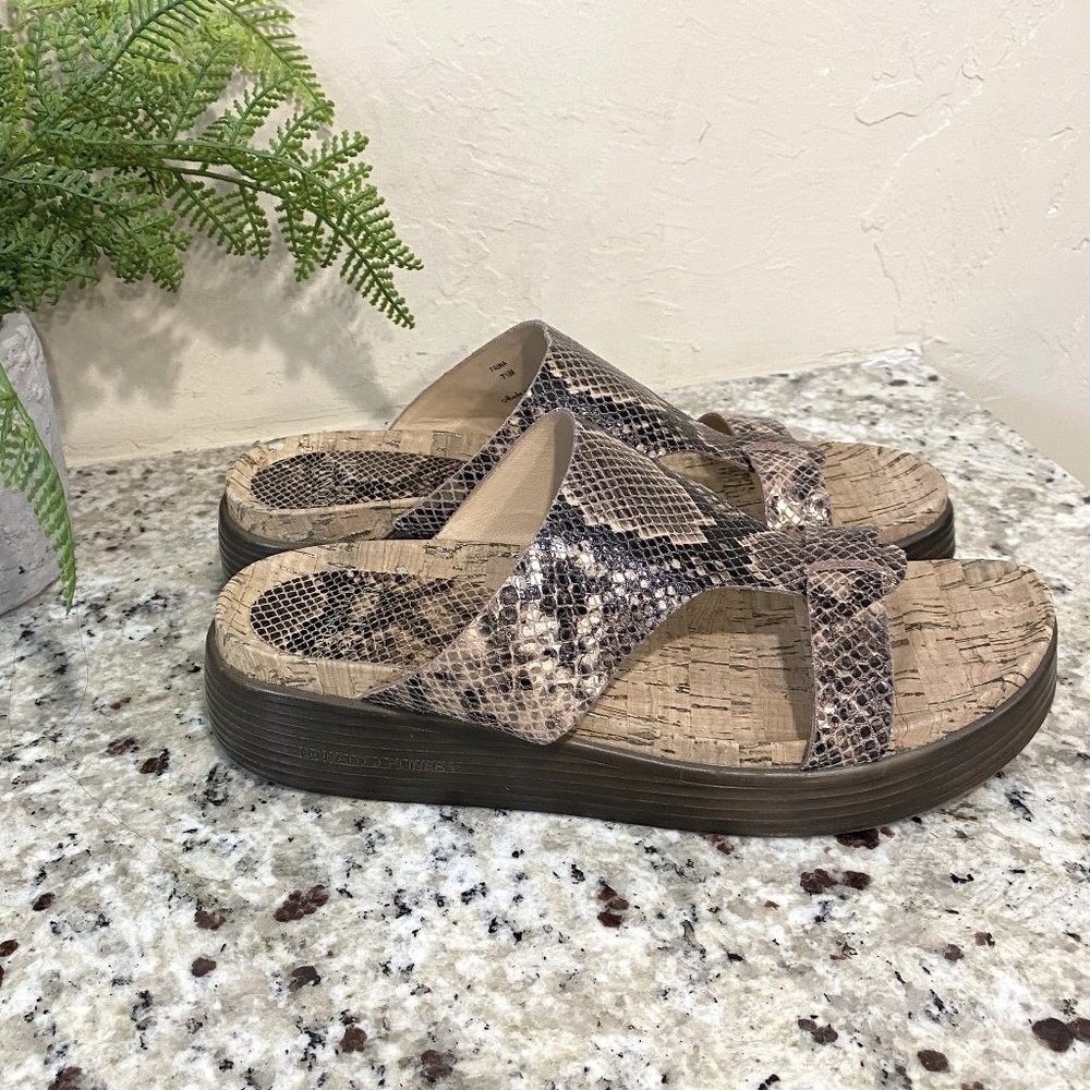 Donald Pliner Taina Snake Print Cork Platform Sandals‎ Brown Tan Womens 7.5M